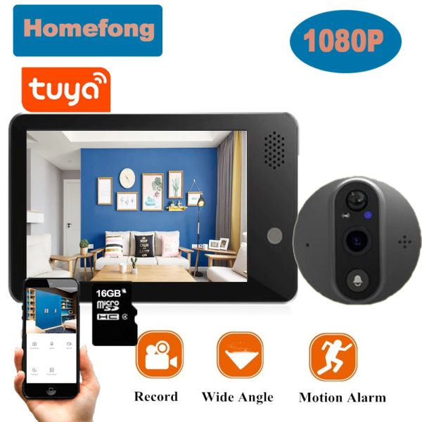 Toilebells Homefong 1080p Wifi Wireless Peephole Video Camera Tuya Tuya Smart Home Security Video Intercom