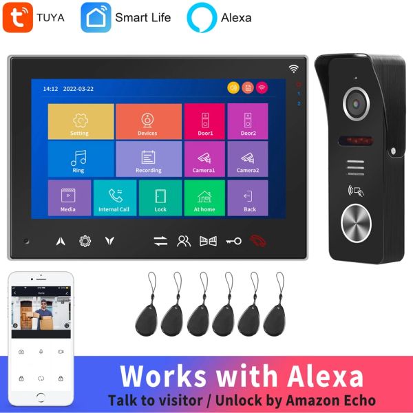 Sonnette de porte Homefong WiFi Vidéo Téléphone Door Tuya Smart Interphone Camera Doorbell fonctionne avec Alexa Home Security Talk Record RFID Open 2 verrous