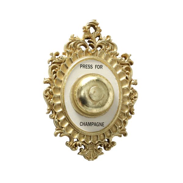 TOMENTS Hotel Decorative Door Bell tema de champán placa ornamental, timbre no comercial, dorado metálico y blanco pintado