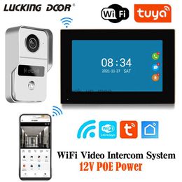 Sonnettes IP filaire Wifi système d'interphone vidéo Kits téléphones de porte Tuya App pour Villa appartement POE vidéo sonnette IR Vision nocturne interphone HKD230918