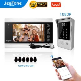 Sonnettes JeaTone 1080P Tuya vidéo sonnette vidéo interphone Code clavier pour la maison avec carte RFID détection de mouvement et caméra de Vision nocturne HKD230918