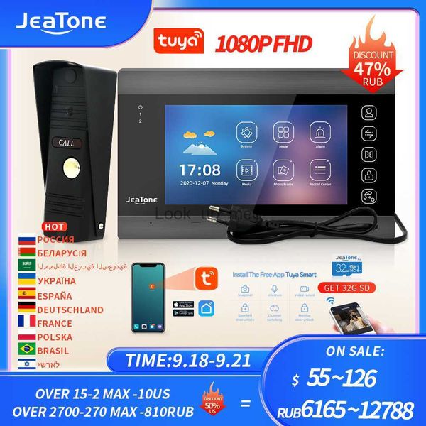 Sonnettes Jeatone 1080P Wifi Interphone vidéo 7 pouces Tuya Système de télécommande sans fil Interphone intérieur multilingue dans une maison privée HKD230918