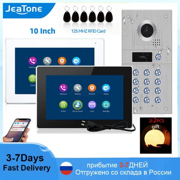 Sonnette de porte JEATOIN 1080P Video WiFi Video Interphone Tuya Téléphone de porte Téléphone 10 pouces Monteur à écran tactile avec Code RFID Tire