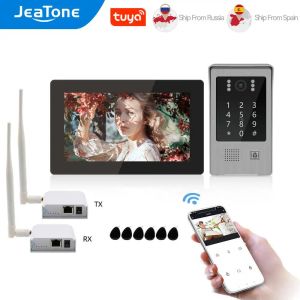 Deurbellen Jeatone Home Wireless IP Video Deur Telefoon Intercom System 7 inch Touchscreen Monitor met 1,0 mp deurbelcamera en transceiver