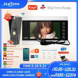 Timbres de puerta JeaTone Tuya Smart Home Video Intercom System 7 pulgadas Wireless WiFi Video Door Phone con 720P / AHD 110 Cámara de timbre con cable HKD230918