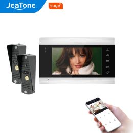 Conneries de portes Jéatone WiFi Tuya 7inch Vidéo Téléphone Door Interphone avec 2PCS 720p Système de contrôle d'accès à la sonnette avec déverrouillage à distance, enregistrement de mouvement