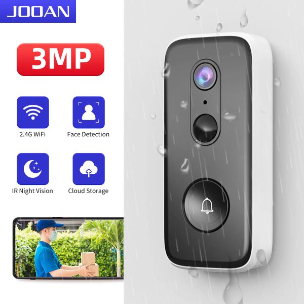 Sonnette de portes JOOAN 3MP VIDÉO WIFI Coupée porte de porte extérieure Camera caméra Auto Senture Porte Eye Camera Batterie Pir Pir Motion Détecteur Home Security