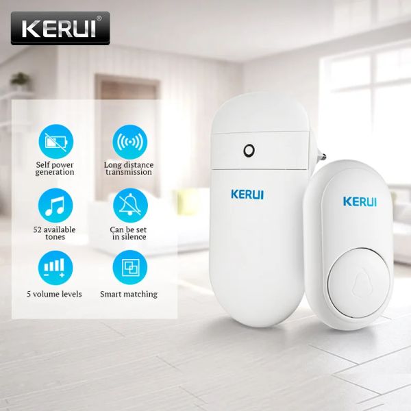 Puertas Kerui M518 Inicio Bienvenido Chime Doorme Wireless Smart Ring Self Generación Sin botón de batería 52 Canciones Opcionales