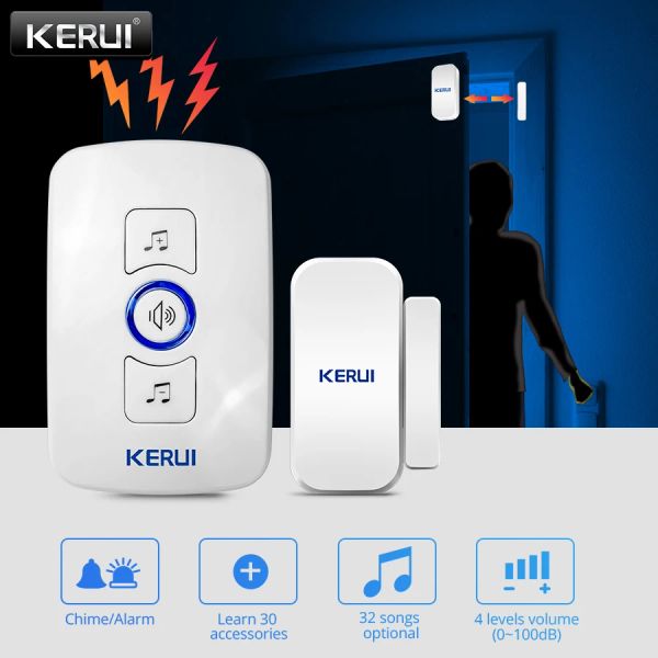 Sonnette de portes Kerui M525 32 chansons en option 500 pieds porte carillon Home Security Bienvenue sans fil Doorbell Smart Doorbell Alarm Light LED