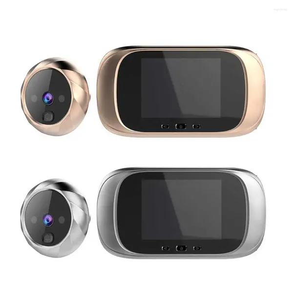 Sonnettes LCD couleur écran numérique sonnette haute définition 90 degrés porte oeil portes extérieures cloche longue veille or