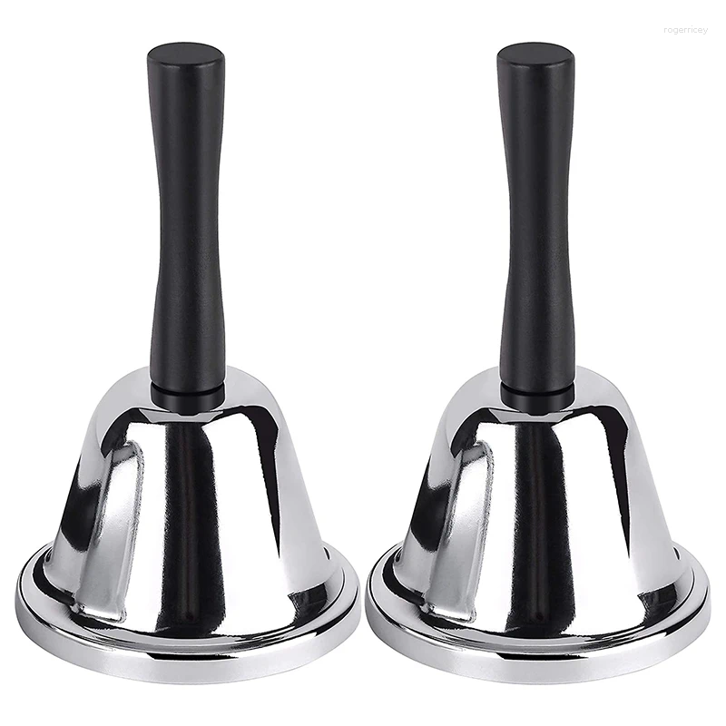 Dörrklockor Loud Hand Bell 2 Pack Silver Steel Bells Dinner för Inside Classroom Food Line Alarm