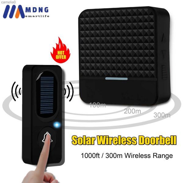 Timbres de puerta Max 300 m de largo alcance energía solar inalámbrico impermeable IP65 timbre con transmisor UE EE. UU. Receptor de enchufe anillo timbre KitL231120