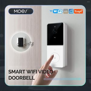 Sonnettes MOES Tuya Smart WiFi Vidéo Sonnette Caméra avec interphone audio à 2 voies Vision nocturne Produit de porte sans fil Sécurité à domicile