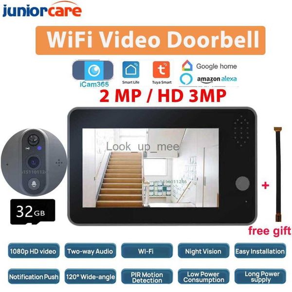 Timbres Nuevo Tuya Smart WiFi Video Doorbell 1080P Eye Mirilla Cámara 5000mAh 3MP Audio Intercomunicador 4.3 PIR Infrarrojo Alexa Llamada Visor de puerta HKD230918