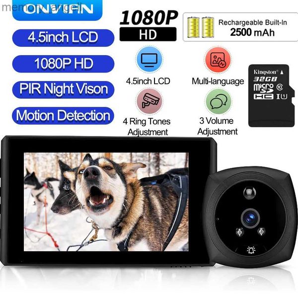 Sonnettes Onvienne 1080P HD caméra de porte 4.5 pouces LCD vidéo sonnette PIR vision nocturne maison intelligente détection de mouvement étanche Casa Inteligente YQ2301003