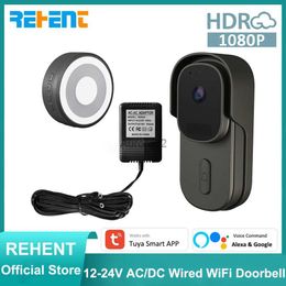 Deurbellen REHENT Tuya 12-24V AC/DC Bekabelde video-deurbelcamera 1080P 170 kijkhoek Batterij Audio Alexa Google-deurbel Smart Life APP YQ231111