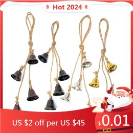 Sonnettes accessoires de parine de vent rétro accrochée à la porte arbre de Noël cloche en métal pendentif à la main