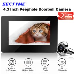 Sonnette de portes de portes de 4,3 pouces Caméra de porte de Puphole Smart Electronic Outdoor Camera Monitor 120 ° Puphole Visionneuse Cat Porte d'œil de chat