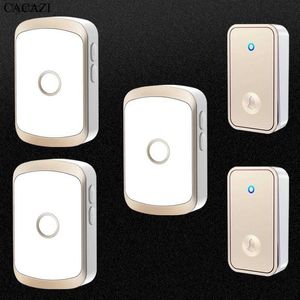Sonnettes de porte Sonnette sans fil extérieure auto-alimentée Kit de carillon de sonnette de porte de maison intelligente étanche Alarme de sécurité flash LED (or blanc) H240316