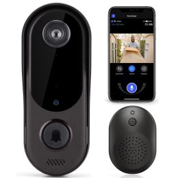Sonnette de portes Smart Home Door Camera WiFi Interphone sans fil avec carillon, sonnette vidéo de caméra de sécurité intelligente, audio bidirectionnel, stockage cloud