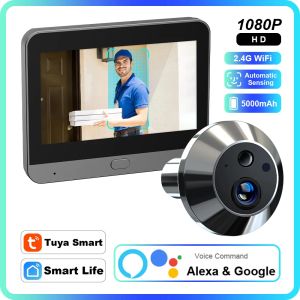 Sonnette de portes Smart Tuya 1080p Puphole Camera WiFi 2.4G DOOR AUTALATIQUE Alexa Google Wireless Dorte sans maison Magic Eye Door Camera