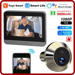 Sonnettes intelligentes Tuya WiFi Judas Caméra 1080P 2.4G Détection automatique Oeil de porte 4.3 pouces Visionneuse numérique Sonnette vidéo à la maison