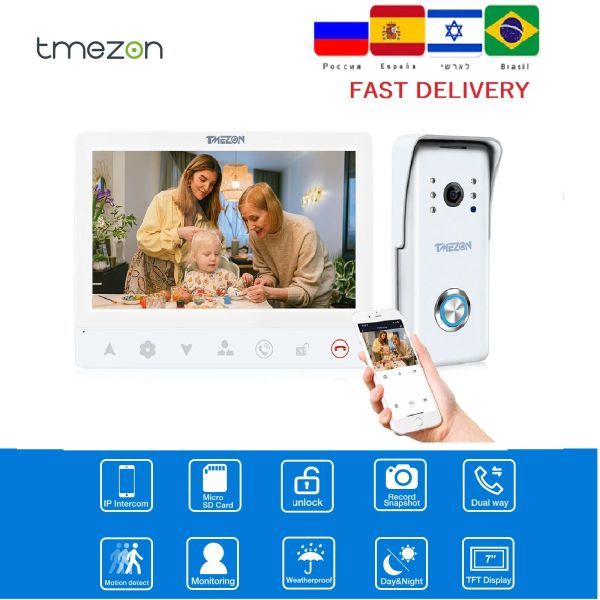 Sonnette de portes TMEZON 7 pouces 1080p Système d'interphone filaire TFT TFT avec caméra 1x 1080p, prise en charge d'enregistrement / sonnette instantanée Support 1 Monitor