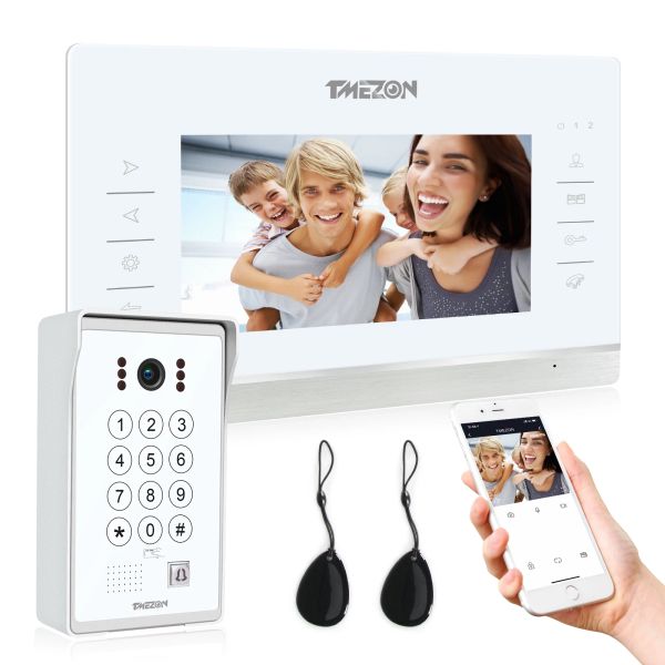 Sonnette de portes TMEZON VIDÉO VIDÉO DOOTPHONE DOOTPOMEL INTERPOM 7 pouces 960p Moniteur WiFi avec application de caméra filaire / mot de passe / carte Swipe / Déverrouillage