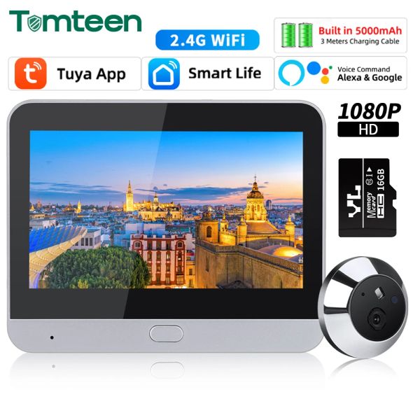 TOMENTS TONTEEM 1080P TUYA PEEPHOLE PORTOL PIR MOVIMIENTO PUERTA VISIÓN VISIÓN VISIÓN ONTA VAYO Talk 5000 mAh Wifi Cámara interior