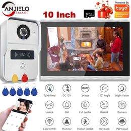 Deurbellen TUYA 1080P 10 inch 7 kleuren touchscreen Draadloze Wifi Video Deurbel Smart APP Home Intercom Kit voor RFID Toegangscontrolesysteem HKD230918