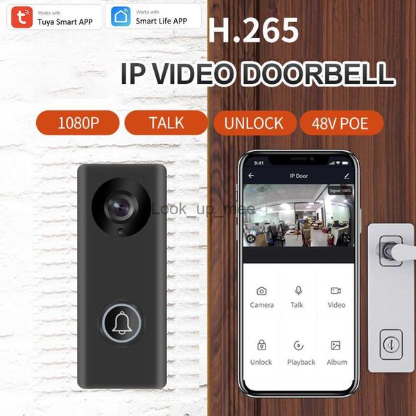 Timbres Tuya 1080P FHD Alexa Google Live View H.265 IP Audio Video Timbre 12V DC 48V POE Desbloqueo con cable Cerradura Puerta Timbre Cámara con 140 HKD230918