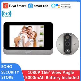 Sonnettes Tuya 4.3 'LCD 1080P WiFi porte judas 5000mAh PIR FHD infrarouge Alexa Google vidéo vue intelligente sonnette œil caméra visionneuse 166 HKD230918