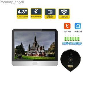 Deurbellen Tuya Smart 1080P WiFi-deurbel Kijkgaatje Camera Viewer Home Security Tweerichtingsaudio Nachtzicht 4.3 'FHD Video Deurbelcamera YQ230928