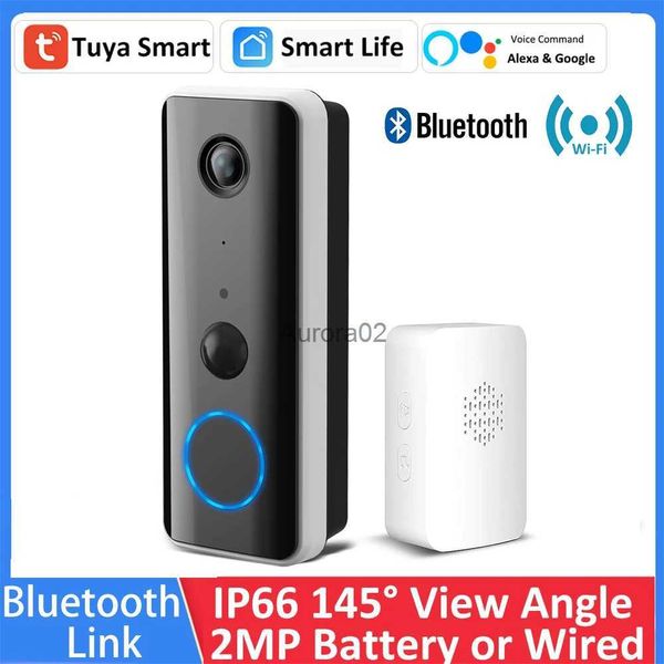 Timbres de puerta Tuya Smart 2MP Batería AC con cable al aire libre Alexa Google WiFi Video Timbre Cámara Dejar mensaje con 15 Montaje en ángulo ajustable YQ231111