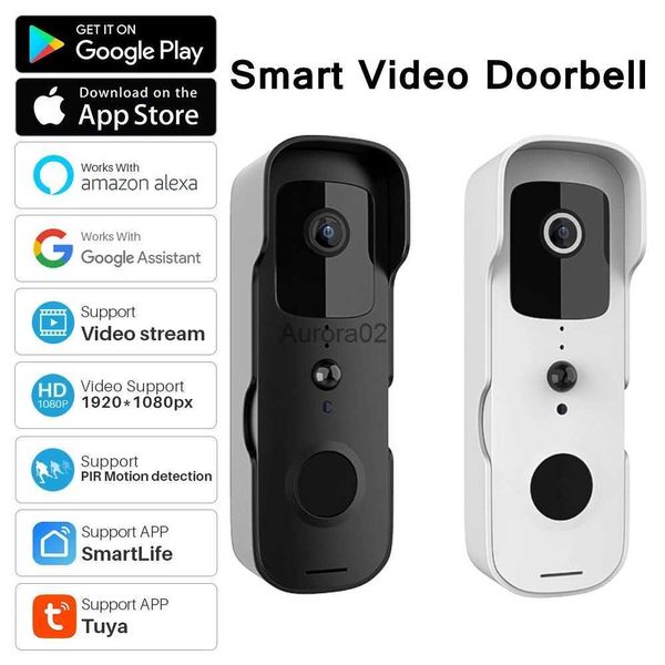 Sonnettes Tuya Smart Home 1080P vidéo porte cloche caméra extérieure sans fil sonnette nuit sécurité interphone caméra pour Alexa Google Smart Life YQ231111