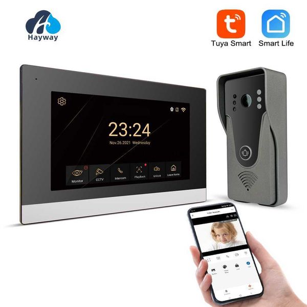 Sonnettes Tuya Smart Home Système d'interphone vidéo 7 pouces Écran tactile WiFi Accès au téléphone d'entrée de porte avec caméra de sonnette filaire 1080P 110 HKD230918