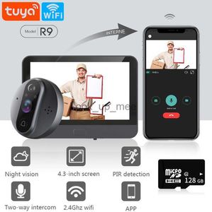 Sonnettes Tuya Smart vidéo sonnette judas caméra visionneuse sécurité à domicile Audio bidirectionnel 1080 HD Vision nocturne WiFi porte cloche moniteur HKD230918