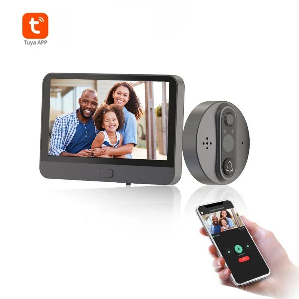 Conneries de portes TUYA Smart Wifi Door Bell Camera 720p Vidéo Puphole pour porte 4.3 