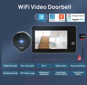 Timbres de puerta Tuya Smart WiFi Video Doorbell 1080P Eye Mirilla Cámara 5000mAh 3MP Audio Intercomunicador 4.3 PIR Infrarrojo Alexa Llamada Visor de puerta HKD230918