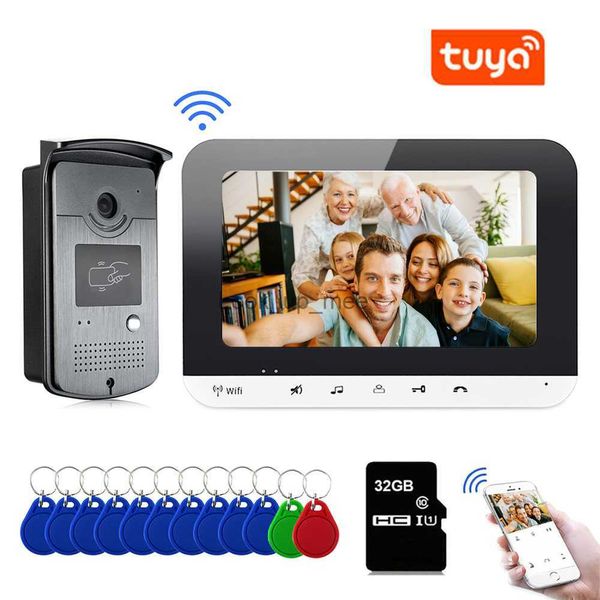 Sonnettes Tuya Smart WiFi Système d'interphone vidéo 7 pouces Moniteur Vidéo Porte Téléphone Étanche RFID Keyfob Caméra Support TF Carte Enregistrement HKD230918