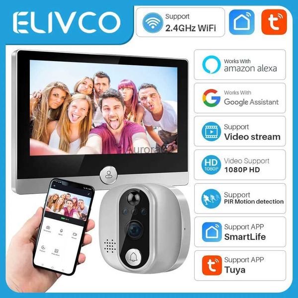 Sonnettes Tuya Vidéo Sonnette WiFi Judas Porte Bell Caméra IP 1080P avec écran d'affichage de 4,3 pouces Smart Life fonctionne avec Alexa Google Home YQ231111