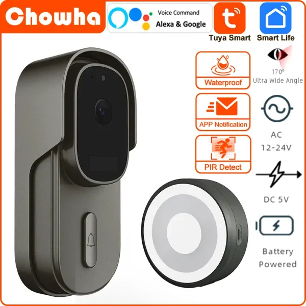 Video de videos de videos Tuya Tuya Wifi Toilebell Outdoor Wired DC AC Door Bell 1080p Alexa Securidad inalámbrica Batería Cámara de campana