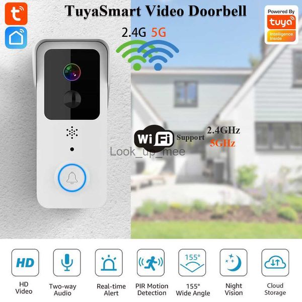 Timbres de puerta Tuya Video inalámbrico Timbre Digital Visual Intercom WIFI 2.4G 5GHZ Guardia electrónica impermeable 1080P Cámara de seguridad para el hogar HKD230918