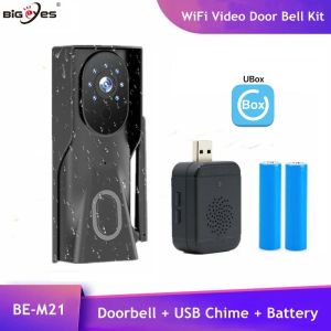 Sonnette de portes Ubox Application 2,4 GHz Interphone vidéo WiFi pour la porte WiFi Video Eye Dorceau sans fil avec caméra Caméra WiFi sans fil