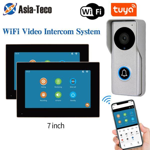 VIDEO VIDEO Intercomitorio de la puerta múltiple Monitor de pantalla táctil 1080p 2.4G Cámara de la puerta de la puerta Wifi Sistema de teléfono para la puerta del hogar para el hogar Tuya Videofon