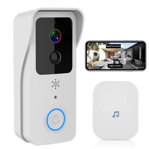 Sonnette de portes Video Door sans fil, 1080p Caméra de porte de porte Smart Wireless avec carillon, Interphone Fusion, détection de mouvement PR, Vision nocturne HD