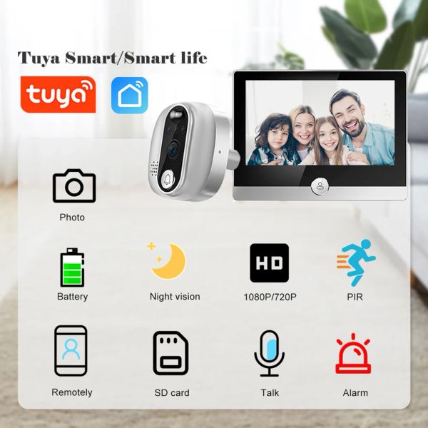 TOMENTS W1 TUYA Peephole Camera 1080p 2.4g WiFi Wireless Toilmell 4.3 pulgadas IPS PIR MOVET Detection 5000 mAh Remote Intercom Smart Home