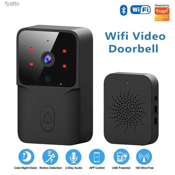 Sonnettes WiFi sonnette maison Tuya sans fil DC AC alimenté par batterie caméra cloche avec Alexa Google couleur BlackH240316