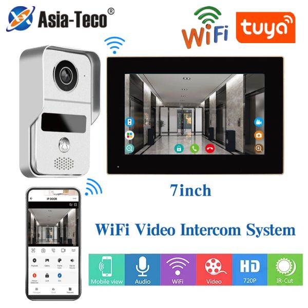 TOMENTS Wifi Tuya Smart App 7 pulgadas 1080p Home Intercom Kit Video inalámbrico Teléfono de puerta con cable para Villa Flat RFID Access Control