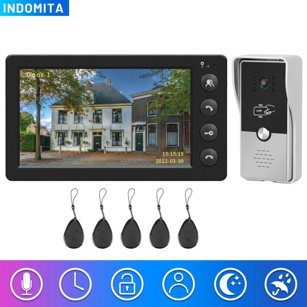 Coupée de portes Interphone Vidéo câblée pour Home Téléphone extérieur avec écran 7 pouces Moniteur Street Door Door RFID Panneau d'appel ouvert Electric Lock